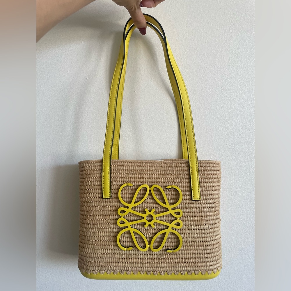 Loewe Mini Raffia Square Basket Tote Bag (Authentic)
